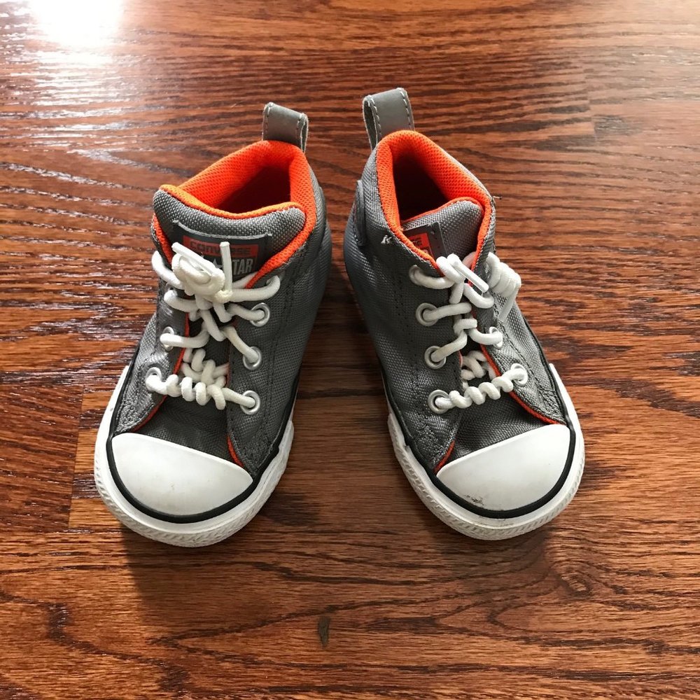 CONVERSE INFANT TODDLER SHOES SNEAKERS ALL STAR HI-TOP Size 5 Grey and Orange